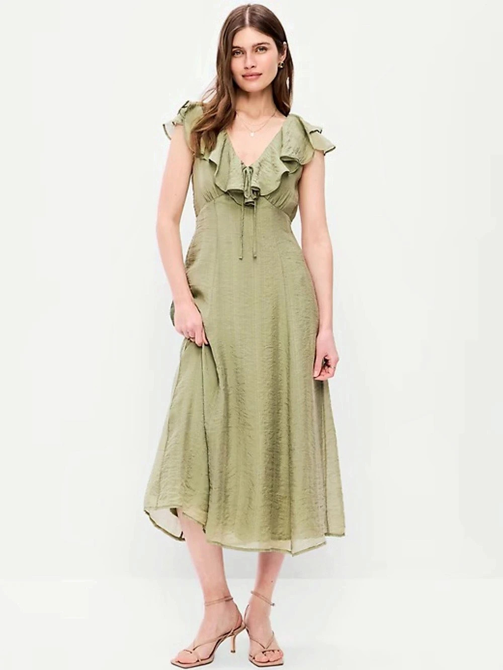 Old navy Ruffle-sleeve fit & flare Midi Dress in Green
